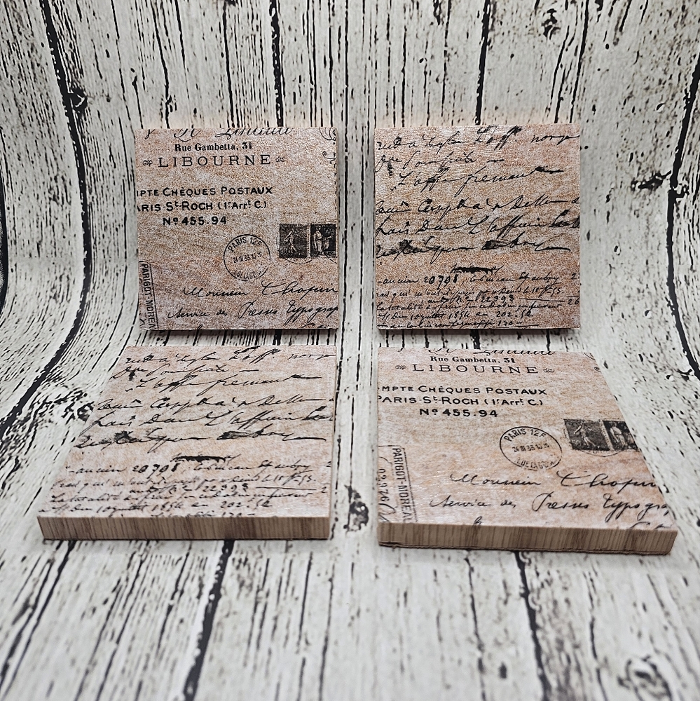 Handmade Rosewood Vintage Postcard Design Coasters